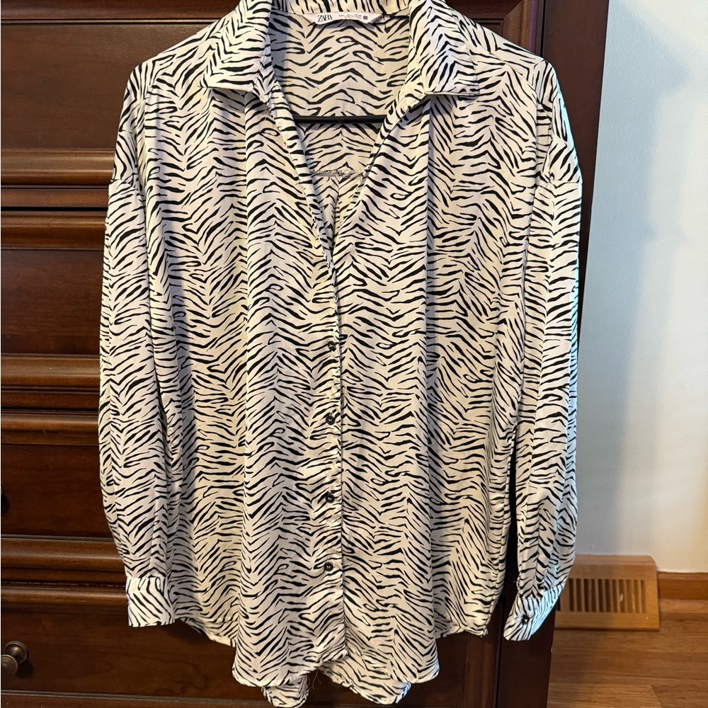Zara Black and White Animal Print Shirt
